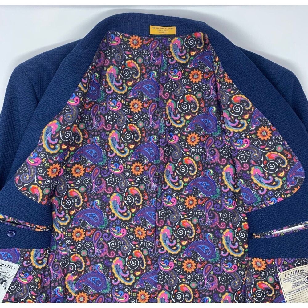 Lanzino Men's Blazer Blue Texture with Colored Flower Lining Size XXL - Picture 9 of 16